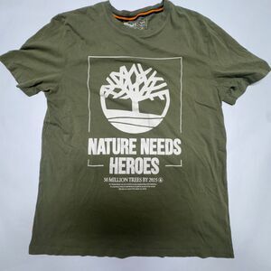 Timberland Mens Logo T-Shirt Military Green Nature Needs Heroes Environment
